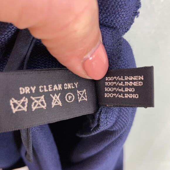 Ralph Lauren Black Label 100% Linen‎ Pants Size 12 Wide Leg Navy Blue Trousers - Picture 9 of 11